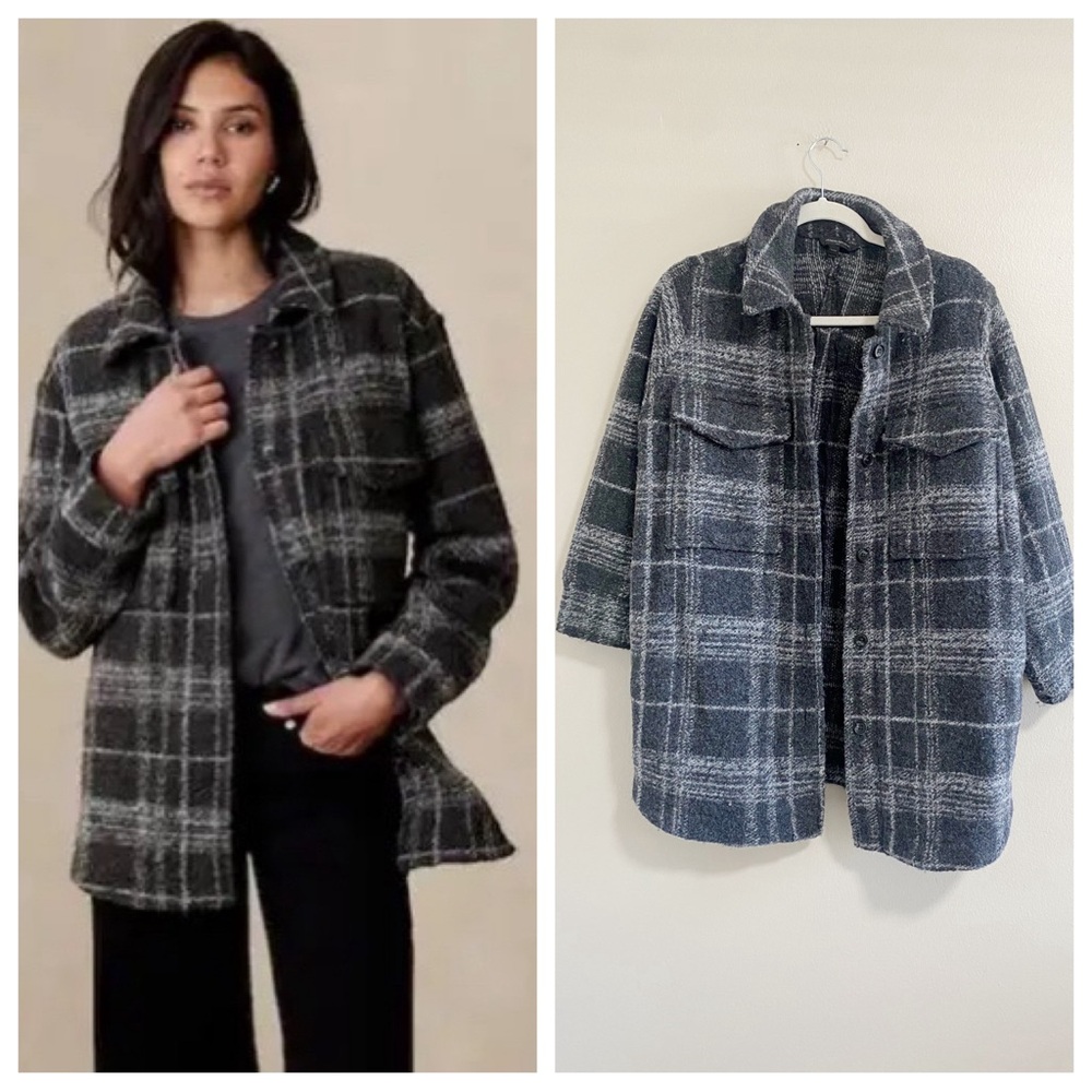 Banana Republic Factory Oversized Grey Plaid Jacket Size Medium Petite